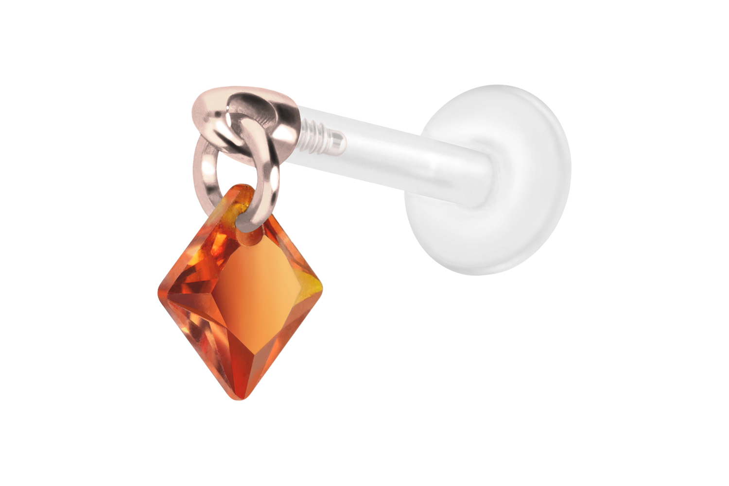 PTFE Labret Piercing mit Innengewinde + Titan-Aufsatz KRISTALLQUADRAT